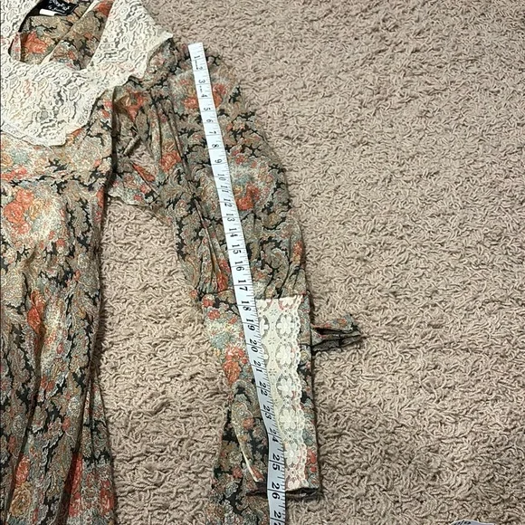 Gunne Sax Floral Long Sleeve Dress with Lace - Picture 8 of 10